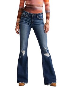 Buckle Black Fit No.53 Flare Jeans Size 26 x 34 Long Stretch Slim Destruction